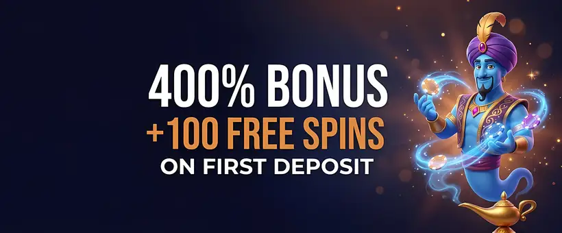 Golden Genie Casino welcome bonus of 400% and 100 free spins on the first deposit